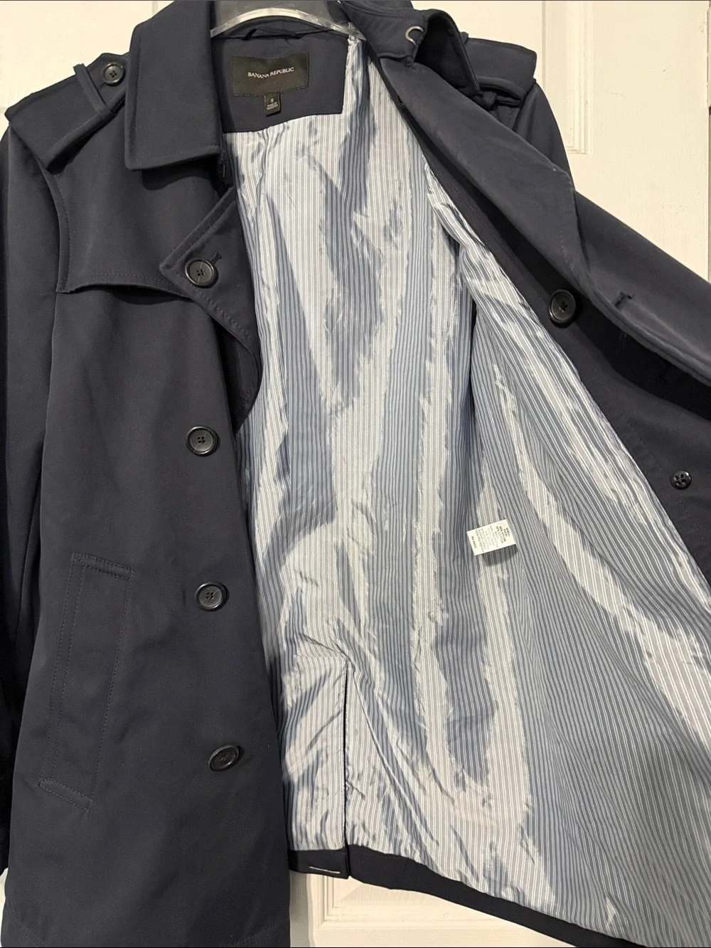 Banana Republic Men's Double Breasted Short Trench Rain Coat Navy Blue Sz Small